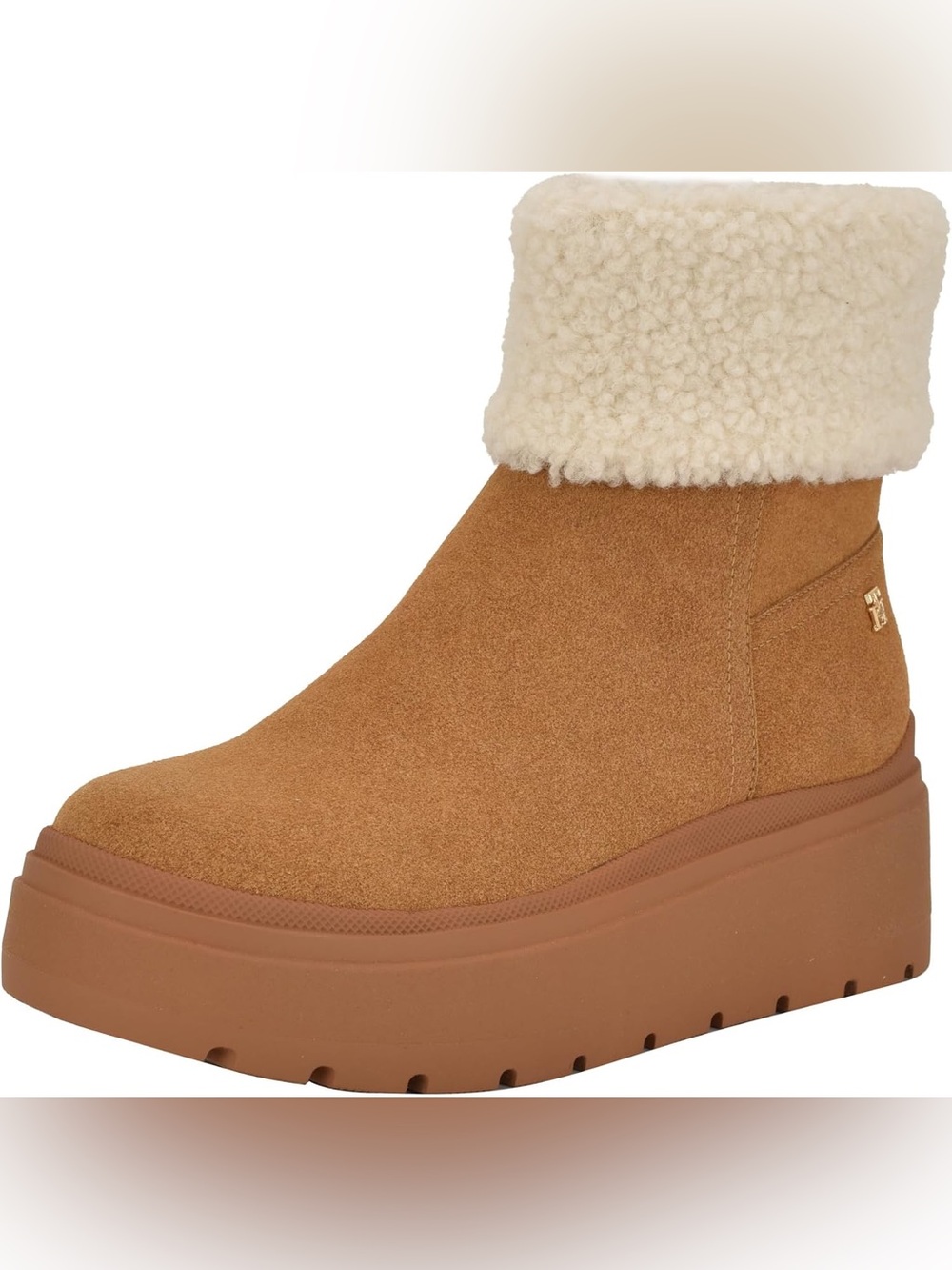 Tommy Hilfiger Tan Suede Shearling Cuff Platform Ankle Boot